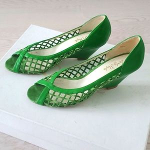 Green Leather Wedge Sandal